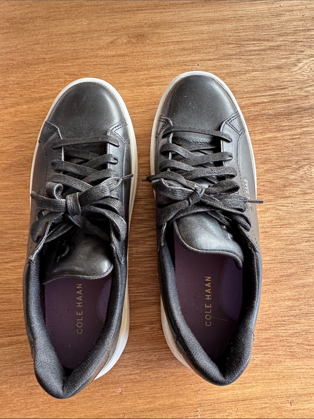 Cole Haan Black Leather Low-Top Sneakers with White Sole
